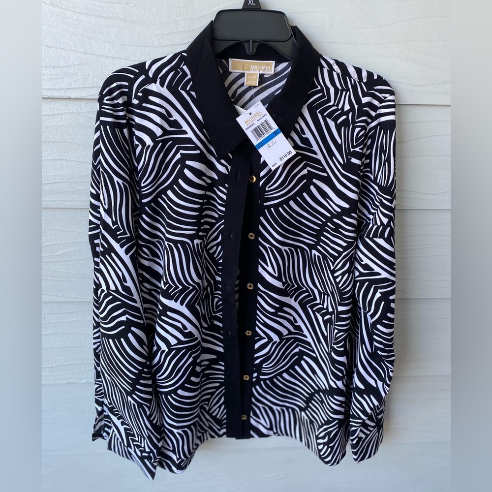 Zebra Print Button-Up Blouse